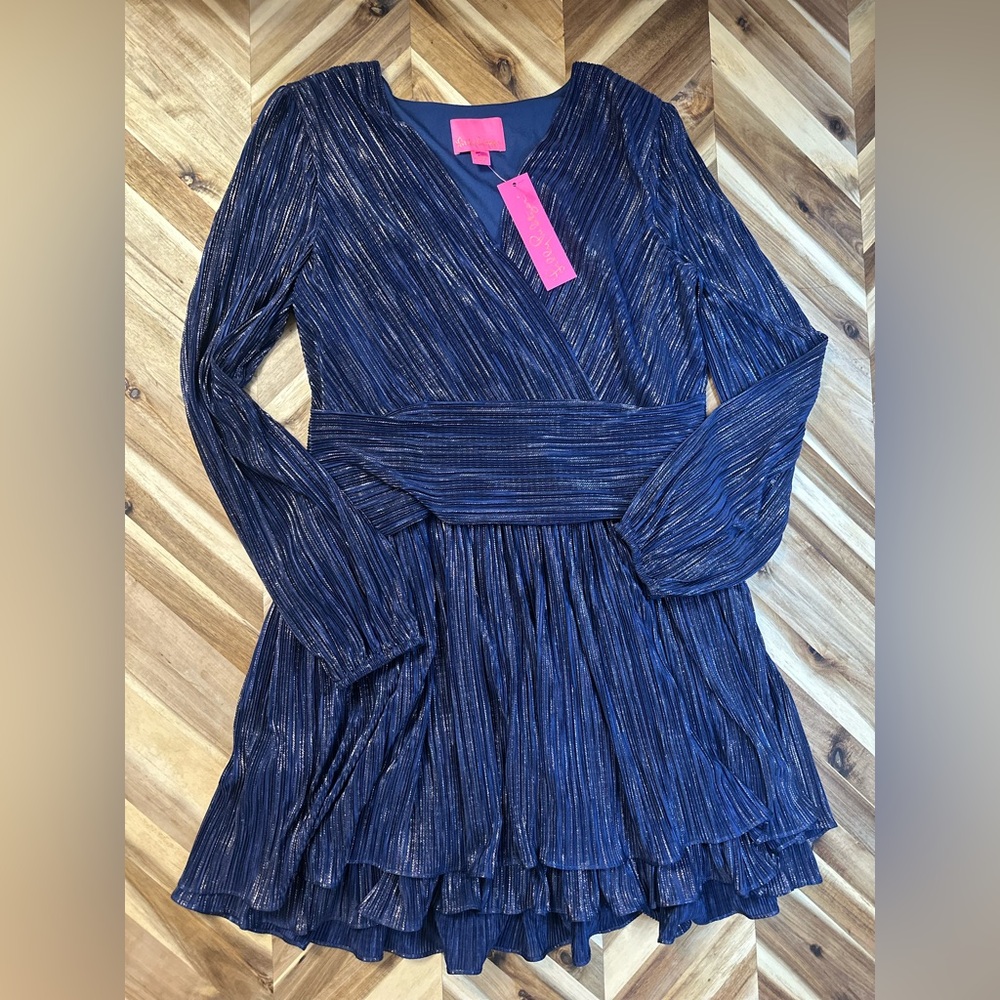 Lilly Pulitzer NWT- JESSAINE LONG SLEEVE DRESS size 12 LOW TIDE NAVY FOIL